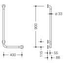 HEWI Angled handle, AM:900mm W:400mm Diameter 33, chrome-optical coated