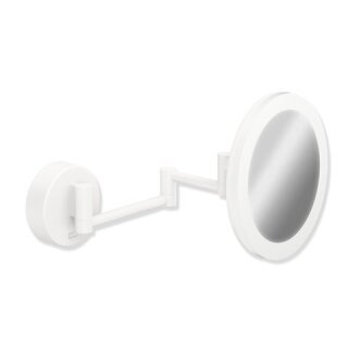 HEWI Miroir cosmétique LED, blanc mat, rond, gross. 5 fois, double éclairage