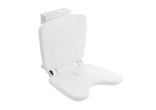 HEWI Einhängesitz Komfort White Edition der Serie 802 LifeSystem, Einhängevorrichtung Aluminium, weiß pulverbeschichtet, Sitzfläche und Rückenlehne aus PUR, Sitzfläche 444 mm breit, 384 mm tief