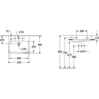 Villeroy & Boch 4A41MJT2 WT O.novo 550x460mm Eckig 1HL. o. ÜL.