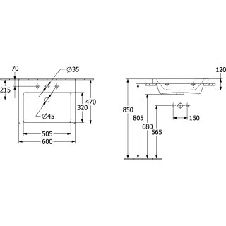 Villeroy & Boch 4A706LR1 WT Subway 3.0 600x470mm re-eckig 1HL.