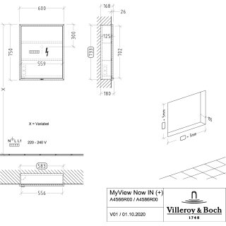 Villeroy & Boch A4566R00 Einbau-Spiegelschrank My View Now