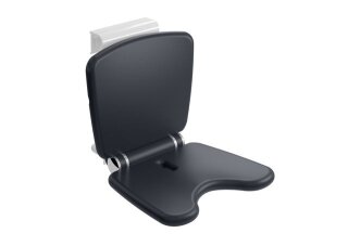 HEWI Einhängesitz Komfort der Serie 802 LifeSystem, Einhängevorrichtung Aluminium, weiß pulverbeschichtet, Sitzfläche und Rückenlehne aus PUR 92 (Anthrazitgrau), Sitzfläche 444 mm breit, 384 mm tief
