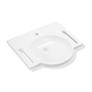 HEWI washbasin with recessed grip, 600 x 550 mm, wo overflow, 1 tap hole