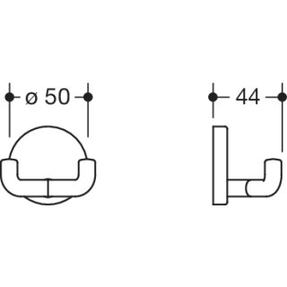 HEWI double hook, Series 477, matt, diameter 50 mm, square hook shape, set, colours 99/55/36