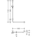 HEWI Angle handle with shower holder bar, Range 801, Axle dimension1: 1100, W1: 600, colour 99/55