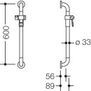 HEWI Shower rail, Series 801, matt, diameter 33, Axle dimension 600, with shower holder, colour 74/72/36