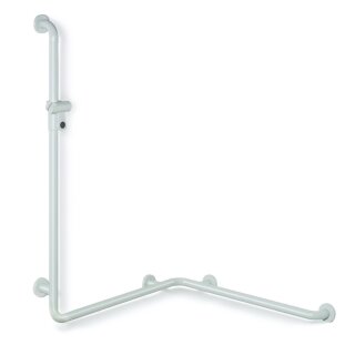HEWI shower bath handrail with shower rail, AD1: 1250 mm, W1: 762 mm, W2: 962 mm, alu core sand