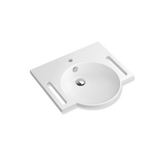 HEWI washbasin with recessed grip, 600 x 550 mm, with overflow, 1 tap hole