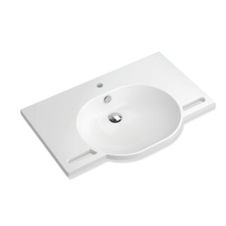 HEWI washbasin, width 850 mm, depth 550 mm, alpine white, with overflow, 1 tap hole