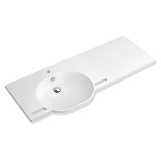 HEWI washbasin, variable 850-2800 mm, depth 550, alpine white, with overflow, 1 tap hole