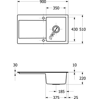 Villeroy & Boch 333502KG EB-SP Siluet 50 900x510mm Exc-Garn.