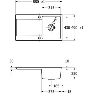 Villeroy & Boch 33351FRW SP Siluet 50 flat 880x490mm Ablgarn.