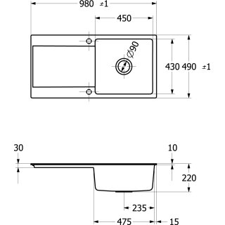 Villeroy & Boch 33361FJ0 SP Siluet 60 flat 980x490mm Ablgarn.