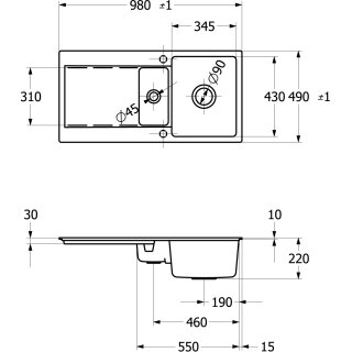 Villeroy & Boch 33371FKG SP Siluet 60 R flat 980x490mm