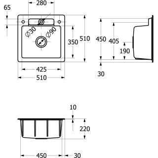 Villeroy & Boch 334500SM Évier encastrable Siluet 50 S 510x510mm en