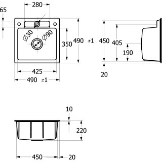 Villeroy & Boch 33451FR1 SP Siluet 50 S flat 470x470mm
