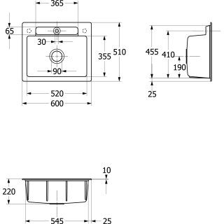 Villeroy & Boch 334601SM EB-SP Siluet 60 S 600x510mm Ablgarn.