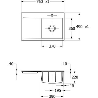 Villeroy & Boch 33470FKR flächenbündige Spüle Subway Style 45