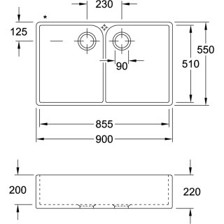Villeroy & Boch 639001R1 Évier 90 x 220 x 900 mm avec plan de travail.