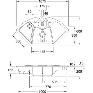 Villeroy & Boch 670800FU Eckspüle Solo Eck 1075x600mm
