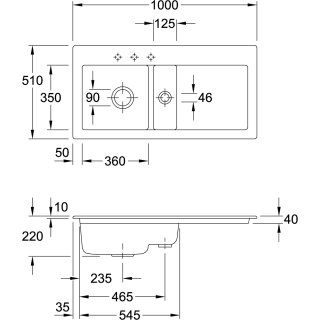 Villeroy & Boch 677002KG EB-SP Subway 60 1000x510mm Exc-Garn.