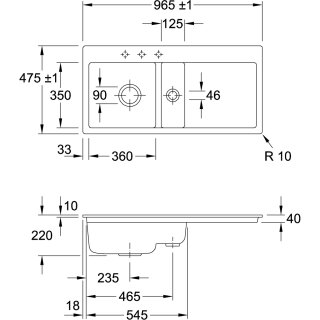 Villeroy & Boch 67702FRW SP Subway 60 flat 965x475mm Exc-Garn.