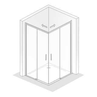 HSK 129500-1-1-50 Favorit Schiebetür Eckeinstieg 4-teilig Bodenfrei Ecklösung Sondermaß bis 1000x1850mm Alu Silber-Matt Klar Hell