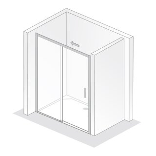 HSK 145500-41-1640 Favorit Schiebetür Nische 2-teilig Bodenfrei Sondermaß 1000-1600x2000mm Chromoptik Linea 01 Edelglasbeschichtung