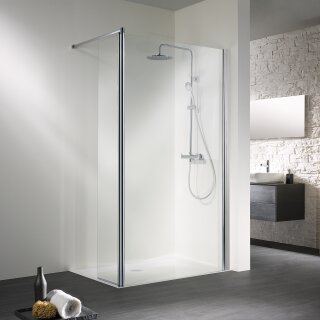 HSK 1275000-41-1640 Walk In Easy 1 Frontelement mit Beweglichem Seitenteil Sondermaß Chromoptik Linea 01 mit Edelglas-Beschichtung