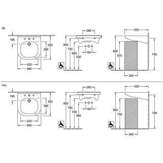 Villeroy & Boch 411956T2 Waschbecken ViCare 555x540mm ov 1HL.
