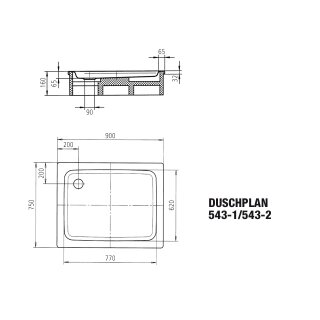 KALDEWEI 440900011001 DW DUSCHPLAN Mod.543-1, 750 x 900,