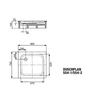 KALDEWEI 448600011001 DW DUSCHPLAN Mod.554-1, 750 x 800,