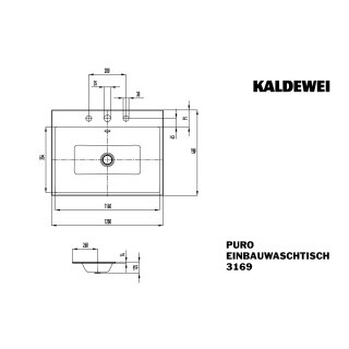 KALDEWEI 907107253001 Einbauwaschtisch PURO Mod.3169, 1200