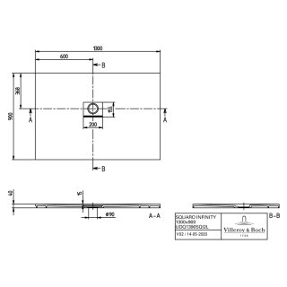 Villeroy & Boch UDQ1390SQI2LVAL DW Squaro Infinity LV 1300x900x40mm
