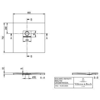 Villeroy & Boch UDQ8075SQI2LVAL DW Squaro Infinity 800x750x40mm