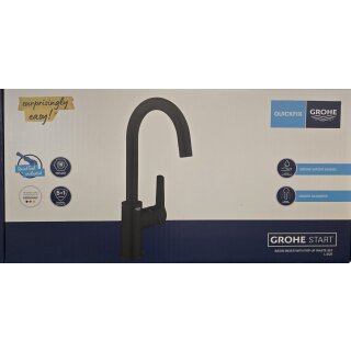 Grohe QuickFix Start - Waschtischarmatur mit Ablauf, schwarz matt