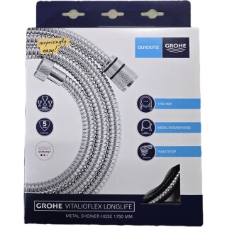 Grohe Brauseschläuche - Duschschlauch VitalioFlex Metal Long-Life 1,75 m, verchromt