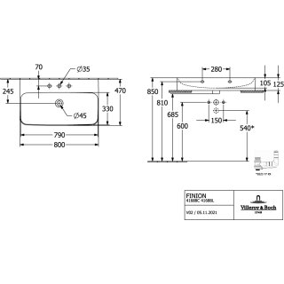 Villeroy & Boch 41688LR7 WT Finion 41688L 800x470mm re-eckig