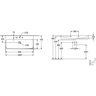 Villeroy & Boch 4168ABR7 WT Finion 4168AB 1000x470mm re-eckig