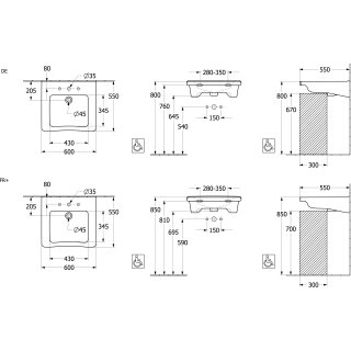 Villeroy & Boch 4A8062R1 Waschbecken ViCare 4A8062 600x550mm
