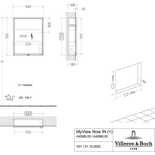 Villeroy & Boch A4826L00 Einbau-Spiegelschrank My View+ A4826L