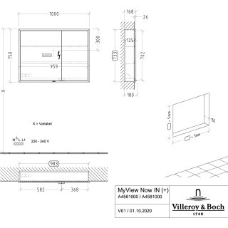 Villeroy & Boch B48210VR Einbau-Spiegelschrank My View+ B48210