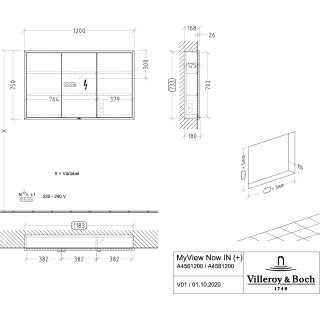 Villeroy & Boch B4821200 Armoire à miroir encastrable My View+ B48212