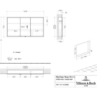 Villeroy & Boch B48214RH Einbau-Spiegelschrank My View+ B48214