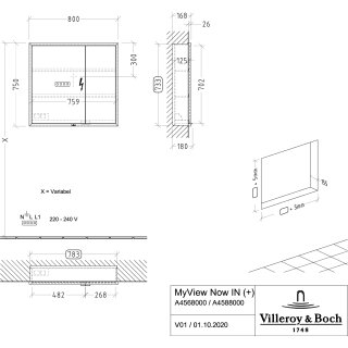 Villeroy & Boch B48280AH Einbau-Spiegelschrank My View+ B48280