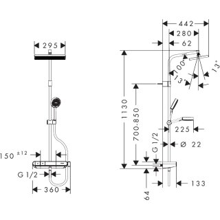 Hansgrohe 28648000 Showerpipe Activera Q 290/180 1jet