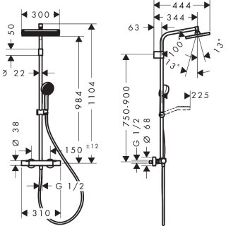 Hansgrohe 28748000 Activera Q Showerpipe 290/180 1jet