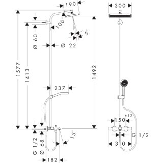 Hansgrohe 28753000 Activera Q Showerpipe 290/180 1jet