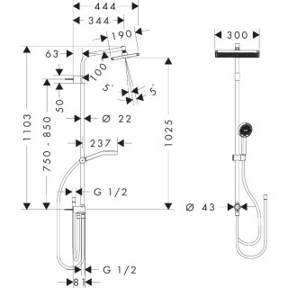 Hansgrohe 28757000 Activera Q Showerpipe 290/180 1jet